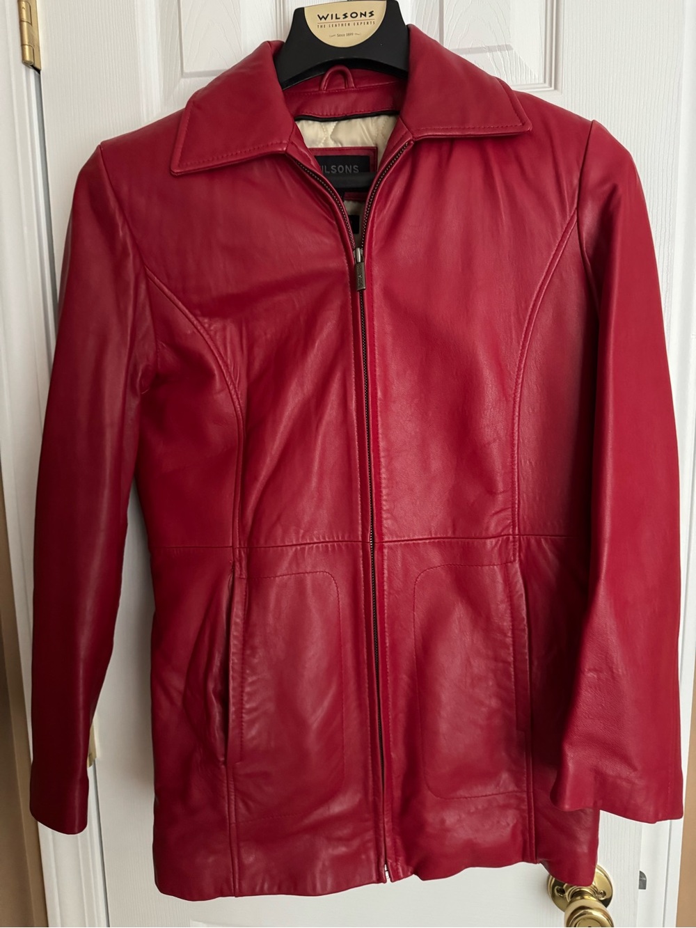Wilsons Leather Red Zip-Front Women's Leather Jacket